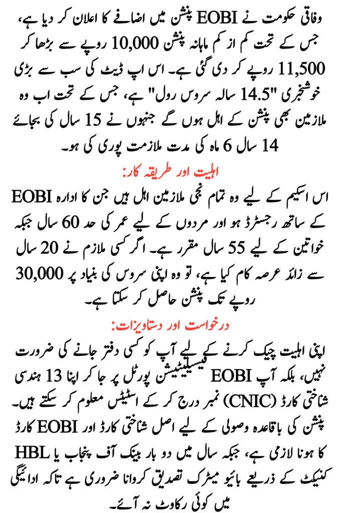 EOBI Pension Increased