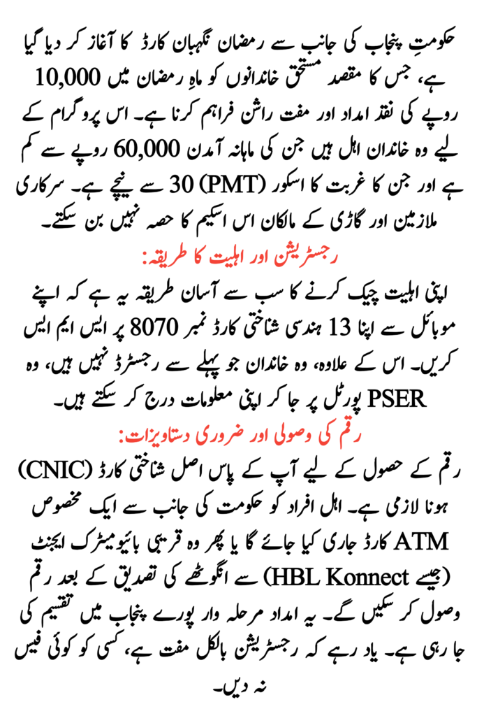 Ramzan Nigehban Card Registration Online