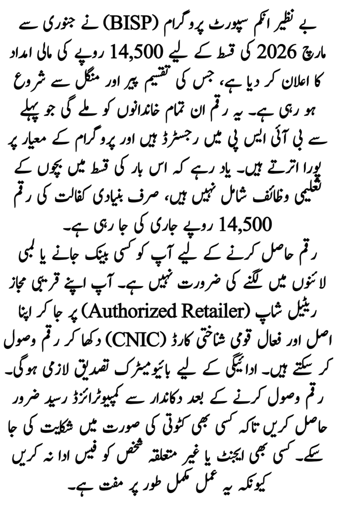 BISP Payment Schedule